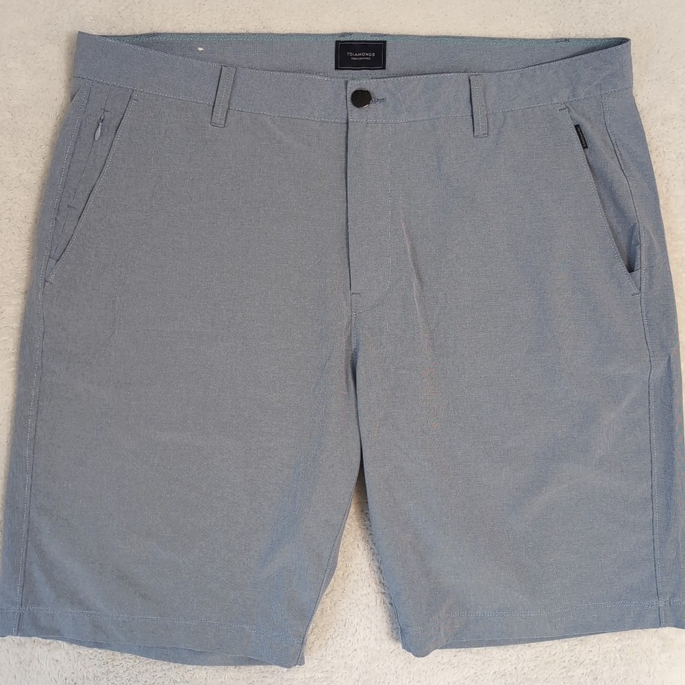 7 Diamonds Shorts Mens 40 Blue Slate 10" Ins Aeroplane Performance Chino Zip Poc